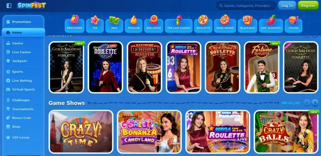 Avance de las mesas de casino en vivo del SpinFest