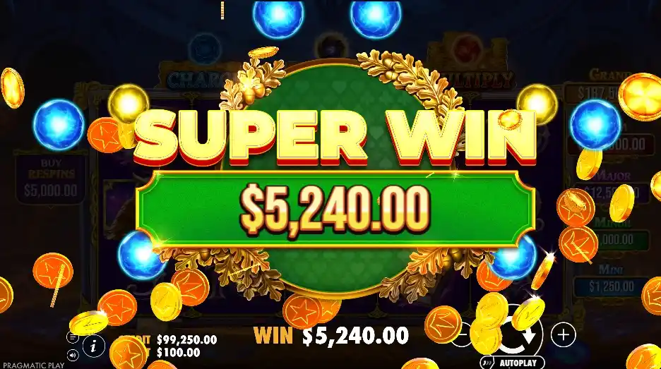 SpellMaster slot huge super win $5,240.00 celebration screen