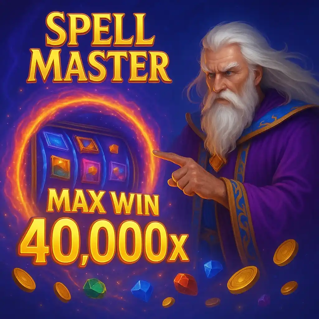 Rodillos de la tragaperras SpellMaster con símbolos resplandecientes y 40.000x de ganancia máxima
