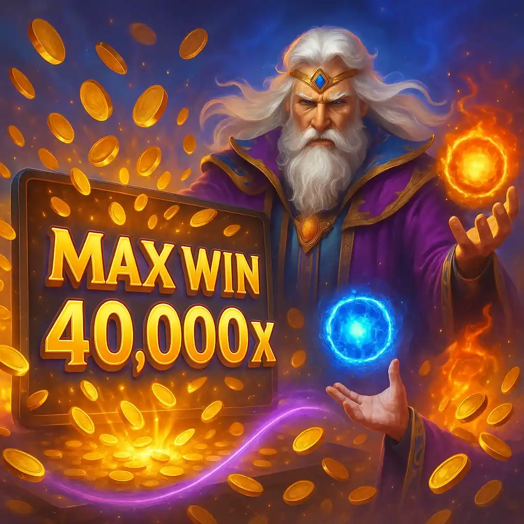 SpellMaster slot wizard with glowing orb and max win 40,000x