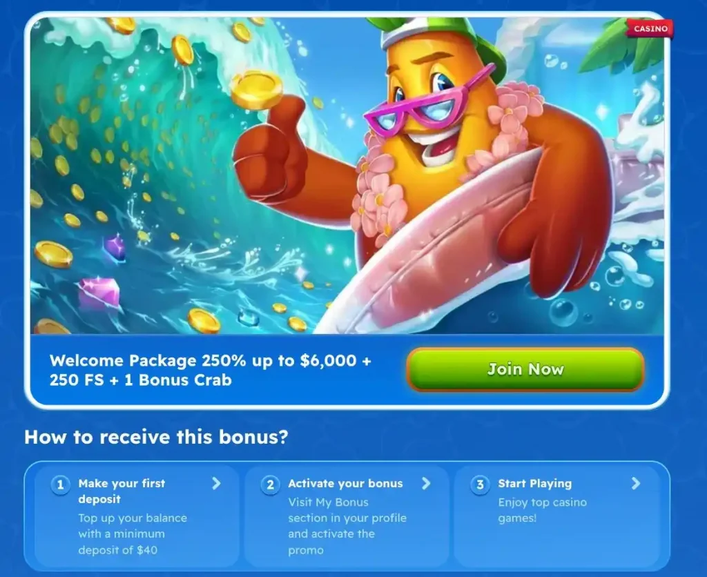 Captura de pantalla del bono de bienvenida del Casino SpinFest